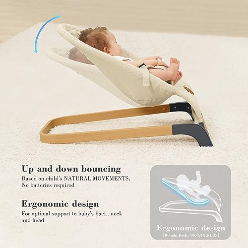 ANGELBLISS Baby Bouncer, Portable Bouncer Seat for Babies, Infants Bouncy Seat with Mesh Fabric, Natural Vibrations (Apricot) - Image 5