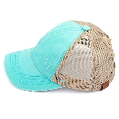 Image of C.C Exclusives Hatsandscarf Washed Distressed Cotton Denim Ponytail Hat Adjustable Baseball Cap (BT-13)
