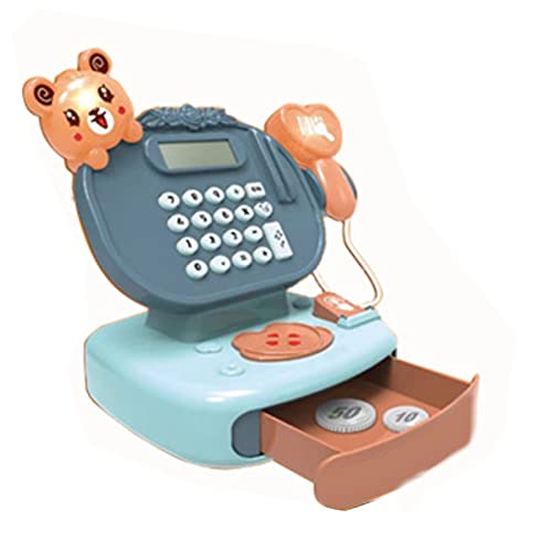 Recursos de Aprendizaje Juego de simulación Caja registradora Tienda Juguete electrónico niños Caja registradora para niños, Tienda de comestibles supermercado Playset(Azul) Cover
