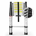 12.5FT Telescoping Ladder, Aluminum extendable Ladder, Retractable Extension Ladder for Home and Outdoor Work, Load Capacity 330 pounds