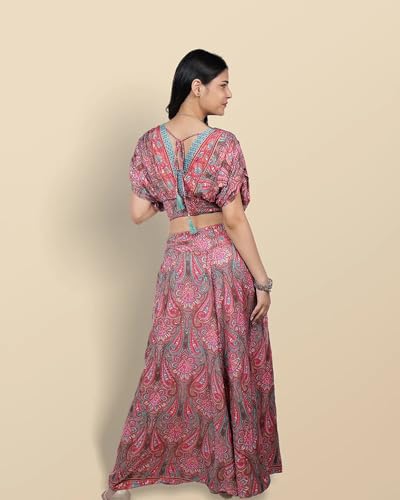 Image of Women's Poly Silk Cowl Sleeves Crop Top with Palazzo Pants