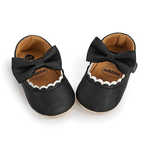 Image of Fire Frog Baby Girls Mary Jane Burnish Pu Leather Bowknot Pincess Prewalker Christening Baptism Crib Shoes