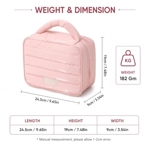 Image of WEMOL Travel Fashion Cosmetic Organizer Storage Bag, Blush Pink | Super Soft, For Brushes, Toiletries, Cosmetics, For Women, Soft Padded