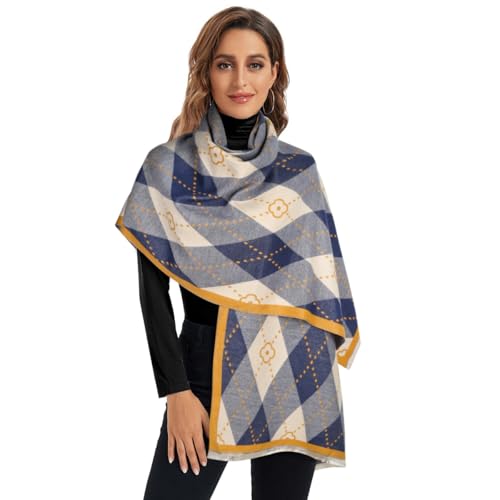 EXTREE Scarfs for Women Pashmina Silky Shawl Wrap for Evening Dressing Blanket Open Front Poncho Cape Clover Blue Yellow