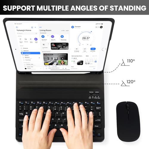 Image of SOPPY Bluetooth Keyboard Case with Mouse for iPad 6th /5th Generation, iPad Pro 9.7-inch, Air 1 /2, Detachable Wireless Keyboard with Pencil Holder, Slim Protective Cover, Rechargeable, US - Black