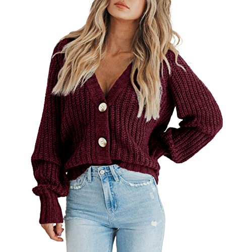 Image of PRETTYGARDEN Women's Chunky Knit Open Front Sweater Long Sleeve Button Loose Short Cardigan Outerwear Coats