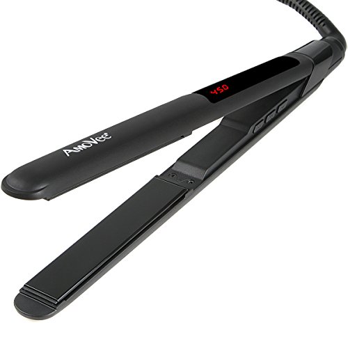 Plancha para el cabello AmoVee® Pro LED Digital con placas de cerámica y turmalina, voltaje dual 110V-220V, control de temperatura digital