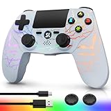 CHENGDAO Kabelloser Controller für PS4, Multi-Plattform Controller kompatibel mit PS4/Pro/Slim/PC/iOS/Android/MacOS, mit Dual-Vibration/3,5-mm-Audio-Buchse/empfindlichem Touchpad (Weiß)