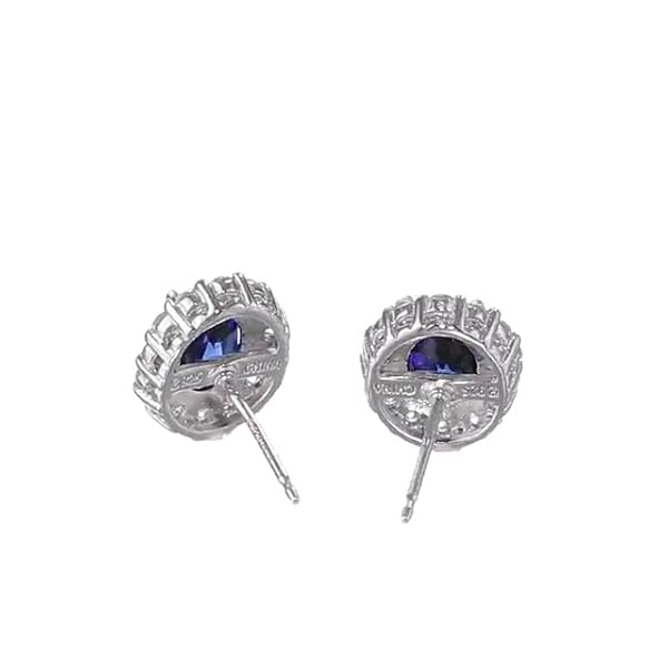 Sterling Silver Blue and White Created Sapphire Oval Earrings