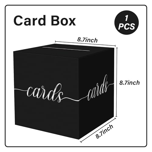 Image of 1 Pack Black and Silver Foil Card Box for Party, 8.7 inch Black Gift Card Box Money Box for Birthday, Wedding, Baby Shower, Retirement, Anniversary, Bridal Shower, Raffle Ticket