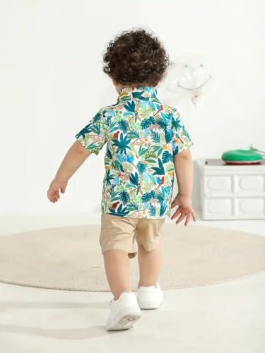 Image of Niren Enterprise Boy's Casual Cotton Regular Fit Leaf Printed Half Sleeve Button Down Shirt with Spread Collar Standard Length Summer Wear