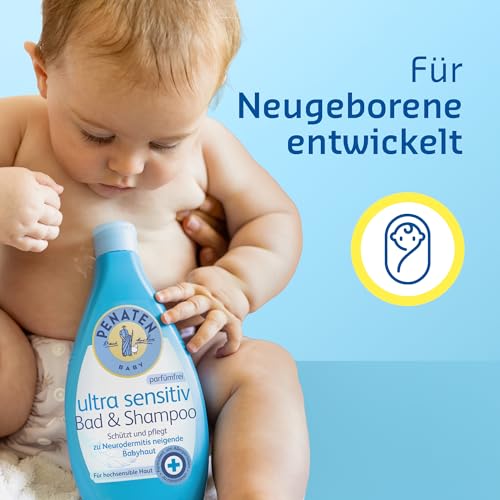 Penaten Ultra Sensitiv Bad & Shampoo besonders mildes Baby Bad & Baby Shampoo für hochsensible zu Neurodermitis neigende Babyhaut, 400ml 5