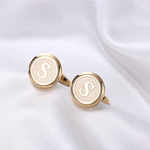 Image of LOYALLOOK Initial Gold Cufflinks for Men Gold Cuff Links Personalized Copper CuffLinks Letter Cufflinks Gift for Groom Husband Father