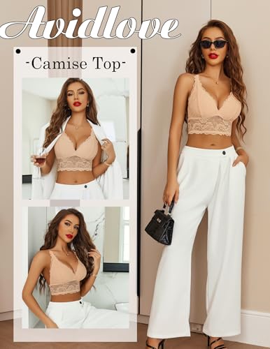 Image of Avidlove Bralettes for Women Lace Wireless Bra V Neck Racerback Crop Top Adjustable Lingerie No Padded