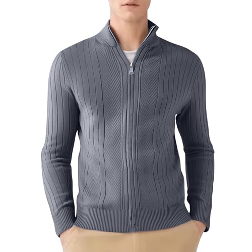 Men's Cardigan Sweaters Full Zip Up Stand Collar Slim Fit Outerwear Trendy Casual Knitted Sweater with Front Pockets