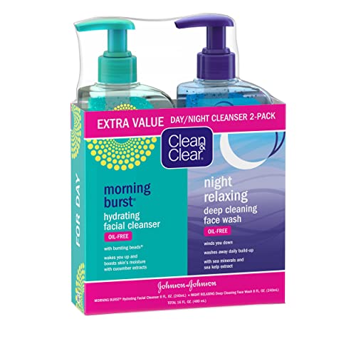 Clean & Clear 2-Pack Day & Night Daily Face Cleansers, Morning Burst Hydrating Facial Cleanser & Night Relaxing Deep Cleansing Face Wash, Oil-Free & Won't Clog Pores, 2 X 8 Fl. Oz #TOP6