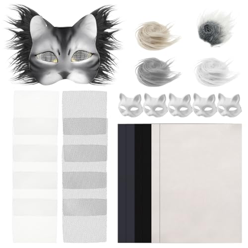 La Mejor Recopilación de Fabricación de máscaras los preferidos por los clientes. 48 Kit de 29 máscaras para bricolaje, máscara de gato en blanco, kit creativo para hacer máscaras de gato, suministros de artesanía peludo con hoja de fieltro de malla de ojos de...