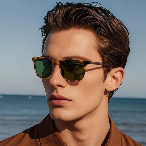 Image of AVAWAY Acetate Polarized Sunglasses for Men, UV400 Protection Fashion Retro Cool Square Frame Driving Fishing Sun Glasses