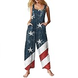 Jumpsuits for Women July 4Th Romper Women 4th of July 70S Outfits for Women 4th of July Bohemian Clothes for Women Patriotic Womens Linen Pants Womens Linen Jumpsuit Plus Size Denim Jumpsuit Red L