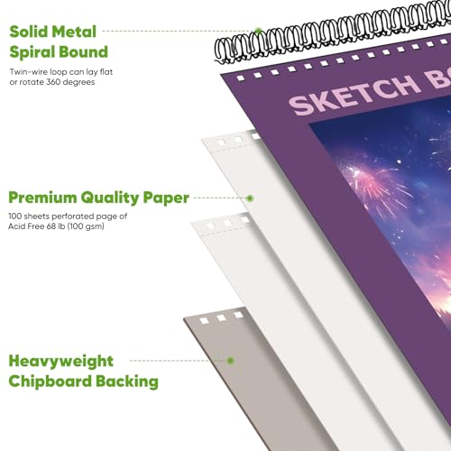 Image of Soucolor 9 inchx12 inch Sketch Book for Women,Purple Girls Sketchbook | Fine-Textured|100 Sheets (68lb /100gsm) Drawing Paper| Art School Supplies for Kids,Beginners, and Adults