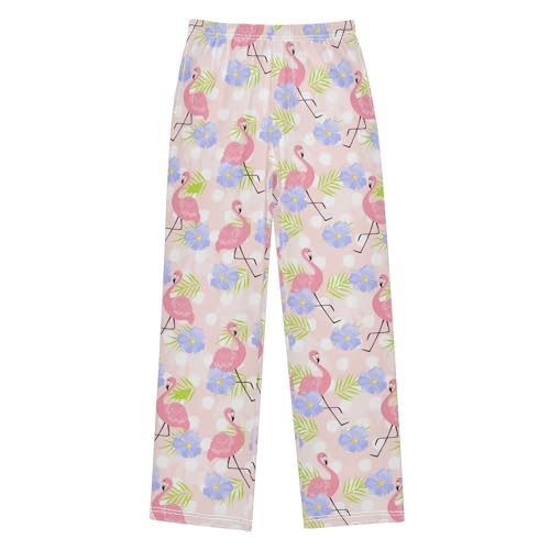 Flamingo Polka Dot Boys Long Pants Soft Trousers Elastic Waist Kids Lounge Bottoms with Pockets S-XL