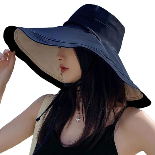HUAMULAN 7' Wide Brim Women Summer Sun Floppy Hat Beach Bucket Fishing Hats Reversible Packable Travel Outdoor UV Protection