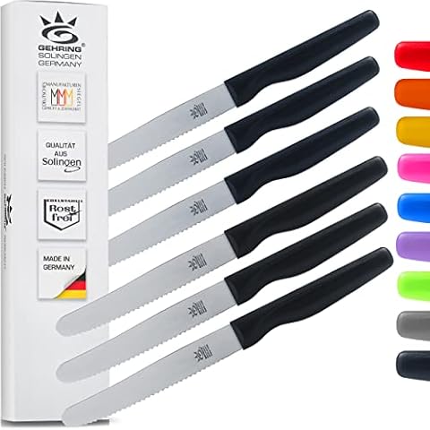 SOLINGEN | Frühstücksmesser & Brötchenmesser - Tafelmesser & Brotzeitmesser - Wellenschliff | 100% Made in Germany, rostfreie, eisgehärtete & scharfe Messer/Serie Wave - (SCHWARZ 6X) Cover
