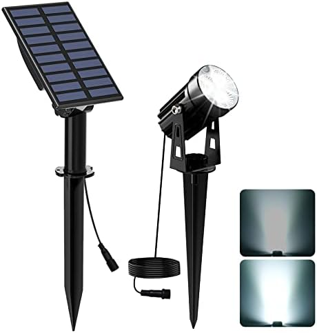 CREPOW Solar Spot Lights Outdoor, Solar Landscape Spotlights IP65 Waterproof 9.8ft Cable,Auto On/Off Outdoor Wall Lights for Garden Yard Driveway Porch Walkway Pool (6000K White)