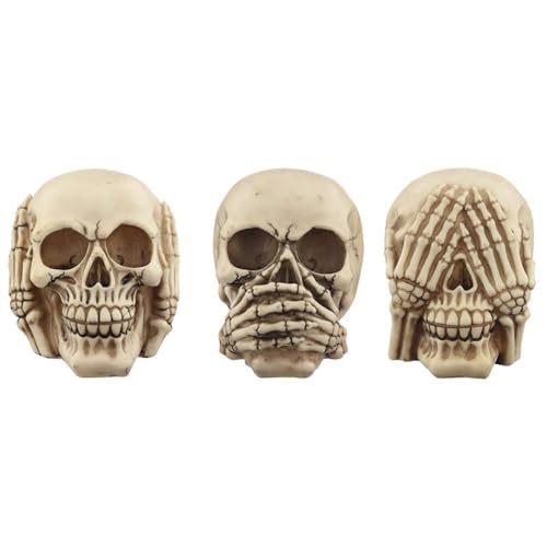 Puckator Fantasy Skull Set-See, Speak, Hear No Evil, Resin, Multi, Height 11cm Width 10cm Depth 14cm