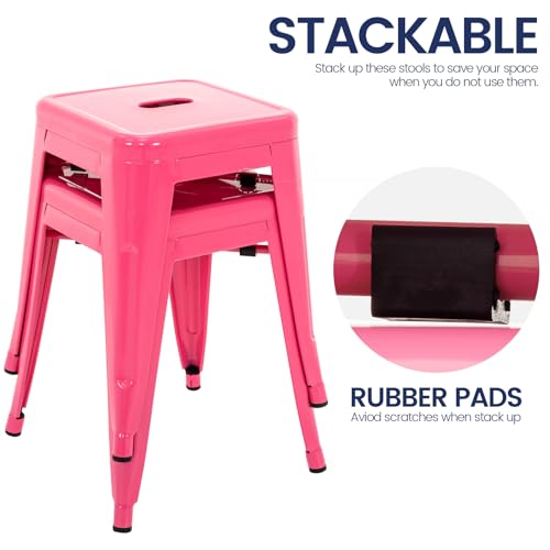 Image of Brage Living 18 Inch Industrial Metal Stools Set of 2, Stackable Classroom Stools, Backless Metal Dining Chairs for Indoor Outdoor, Kitchen Short Stools (Hot Pink)