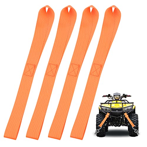 Boucles Loop Tie Down Strap, 4 Pcs Soft Loops Sangles de Moto, Anneaux d'Arrimage pour Le Transport de Motos, Boucle Souples à Cliquet pour sûr et Certain Que Remorquage de Moto 29.5cm (Orange)