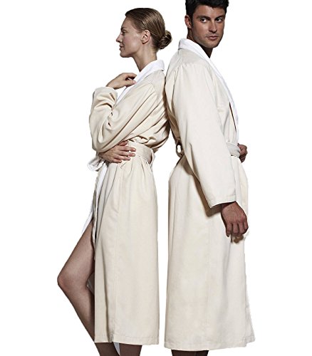 Turkishtowels Mens And Womens Silk-Soft Microfiber Outside, Cotton Terry Inside Luxury Spa Robe (Large/X-Large, Beige) #TOP4