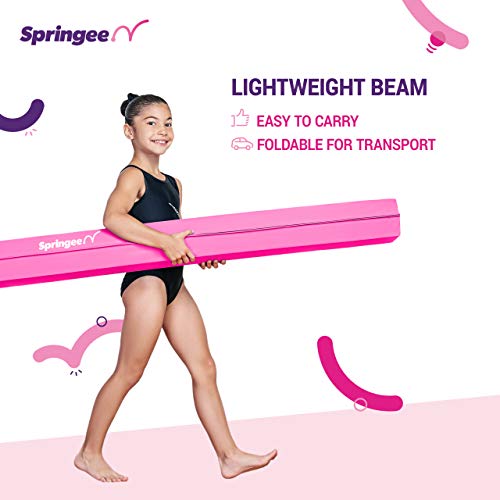 Springee 9ft Balance Beam - Extra Firm - Vinyl Folding Gymnastics Beam for Home - Pink