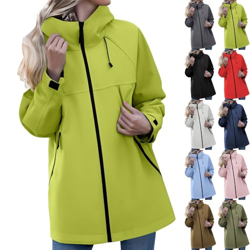 Chubasquero Mujer Impermeable Largo Viaje Talla Grande Moda Chaqueta Cortavientos Running Montaña Ciclismo Moto Ligero Abrigo de Lluvia con Cremallera Gabardina para al Aire Libre Acampada Trekking