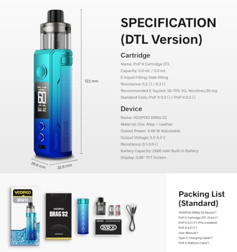 Kit Drag S2 Voopoo Gray Metal, e-cigarette pod à flux d'air réglable