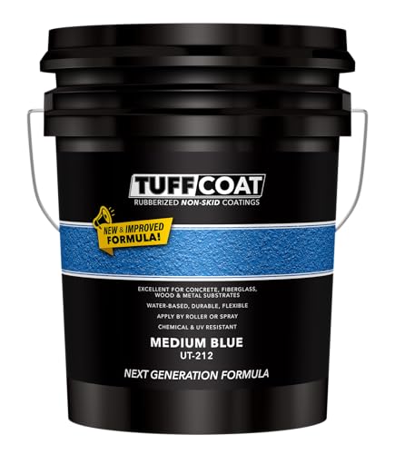 Image of Tuff Coat Medium Texture Rubberized Non-Skid Deck Coating - Textured Non-Slip Safety Surface for Pool Decks, Docks, Boat Ramps, Patios, Walkways & High-Traffic Areas (UT-212 Medium Blue-5-gallon)