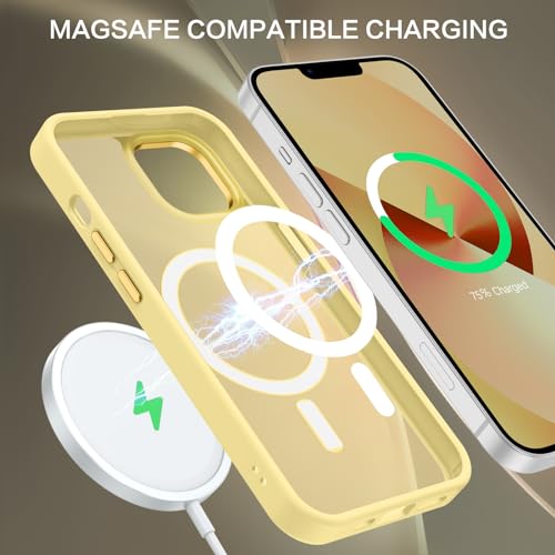 Coque iPhone 13 et 14 jaune translucide mate compatible Magsafe de protection