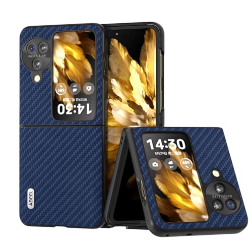 Schutzhülle kompatibel mit Oppo N3 Flip, Lederhülle, Karbonfaser-Textur, harte Rückseite, schützende Handyhülle, schlanke Falthülle, Anti-Drop-Abdeckung, kompatibel mit Oppo N3 Flip(Dark Blue)