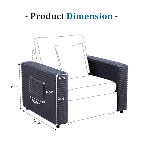 Image of RARZOE Modular Sectional Couch Armrests Module, Corduroy Armrests Modular Sofa Side Part for Living Room Modular Sectional Sofa Couch, Grey