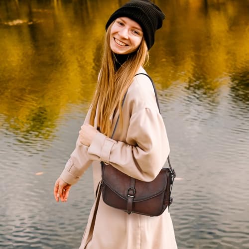 Image of Iswee Genuine Leather Crossbody Bag for Women Lightweight Medium Shoulder Purse with Adjustable Strap Travel Satchel Handbags | Leather