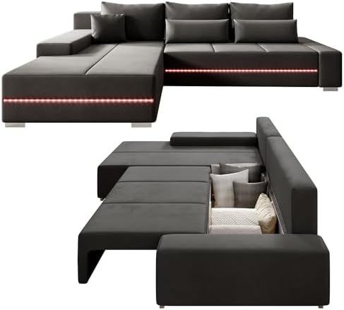 Juskys Sofa Davos Links mit Schlaffunktion - Ecksofa für Wohnzimm...