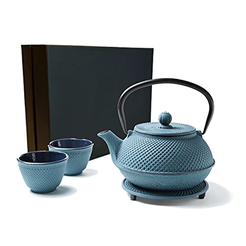 Tealøv TETERA HIERRO FUNDIDO 800 ML SET – SERVICIO DE TÉ COMPLETO de Tetera de Hierro Fundido con Infusor, Tazas de té y…