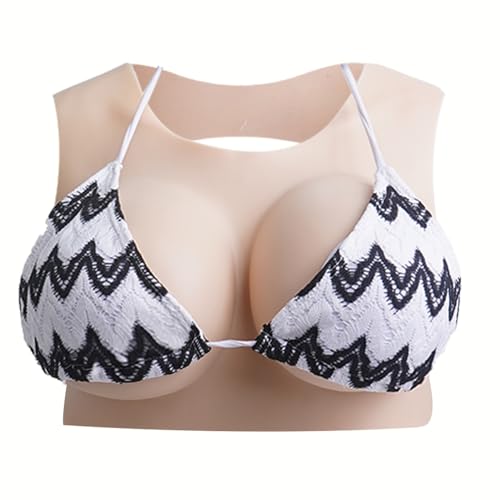 Round Collar Silicone Breastplate, Back Hollow Fake Boobs Breasts Forms B-G Cup for Crossdressers Transgender Drag Queen