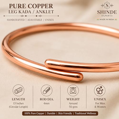 Image of SHINDE EXPORTS adjustable pure copper leg anklet bracelet kada for men and women indian jewelry