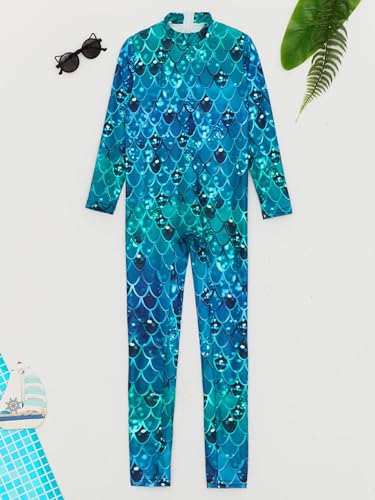renvena Girls Mermaid Cosplay Jumpsuit Back Zipper Beach Swimwear Mock Neck Swimsuit3