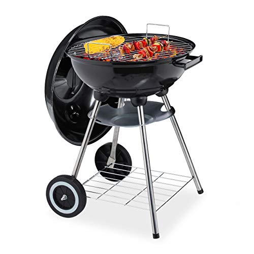 Relaxdays Kugelgrill mit Deckel, Ablage & Aschetopf, fahrbar, Garten & Camping, Grill ∅ 40 cm, Holzkohlegrill, schwarz 2 Relaxdays Kugelgrill mit Deckel, Ablage & Aschetopf, fahrbar, Garten & Camping, Grill ∅ 40 cm, Holzkohlegrill, schwarz