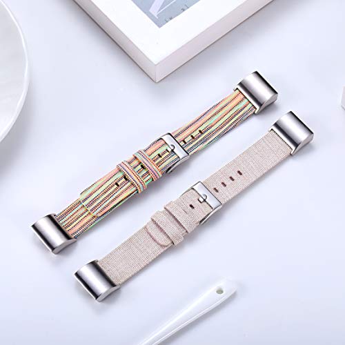 Maledan Compatible with Fitbit Charge 2 Accessory Sports Band, Soft Breathable Woven Fabric Bands Replacement Strap for Women Men, Small, Rainbow Pattern