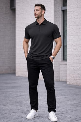 Image of Mack Jonney Men Ribbed Polo T-Shirt | Regular Fit | Half Sleeve | Zip Collar Casual T-Shirt-MJ-94