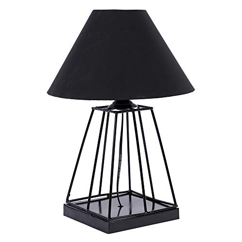 Image of tu casa Black Cotton Shade with Black Metal-Iron Base Table Lamp | Elegant Bedside & Desk Lamp for Bedroom, Living Room, Office, Home Decor & Gifting (Height : 15 Inch /No Blub Included)