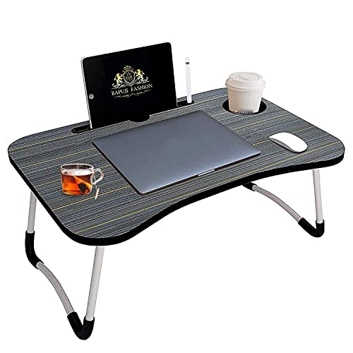 VIBKA Multipurpose Foldable Laptop Table with Cup Holder | Drawer | Mac Holder | Table Holder Study Table, Breakfast Table, Foldable and Portable/Ergonomic & Rounded Edges/Non-Slip Legs